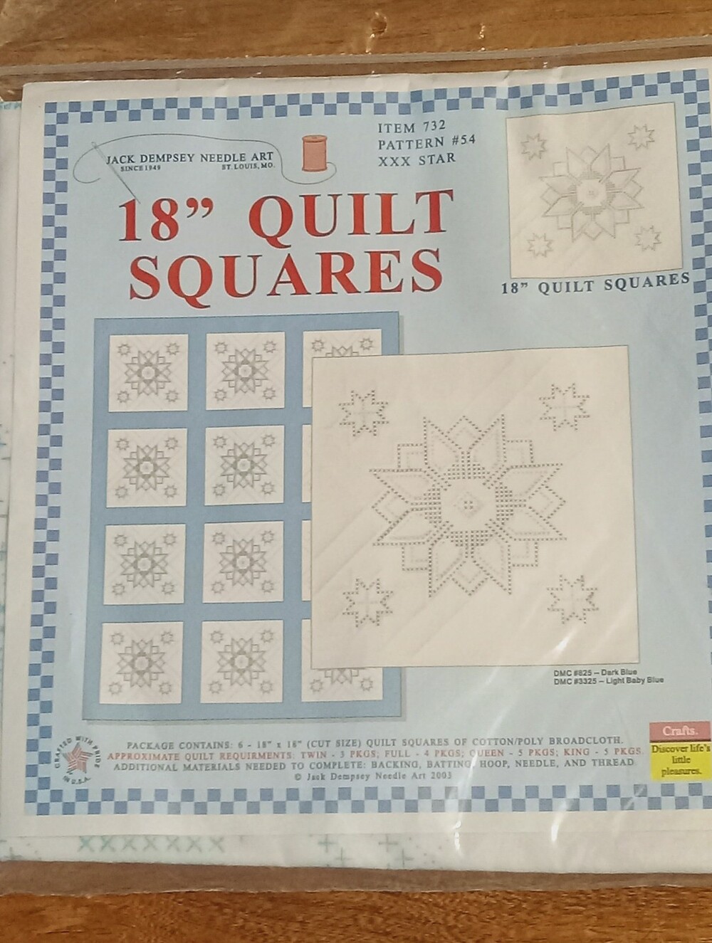 Jack Dempsey 18" Quilt Squares for Embroidery  Star #51